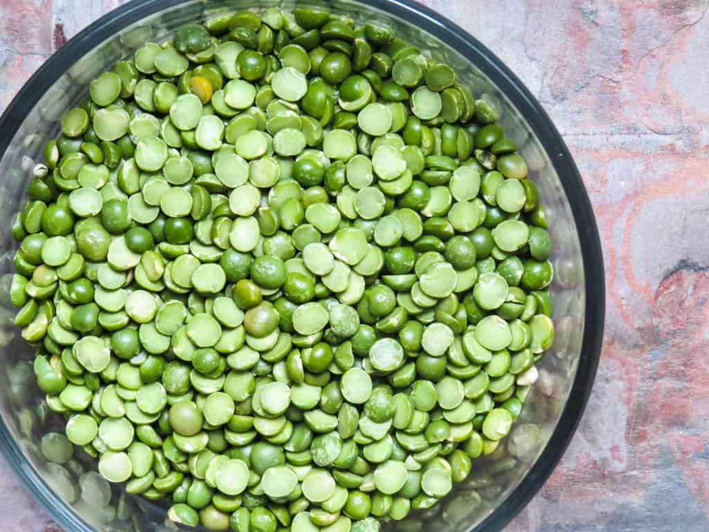 chick peas in a clear bowl on a table