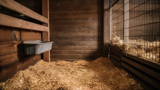 pine shavings in a barn