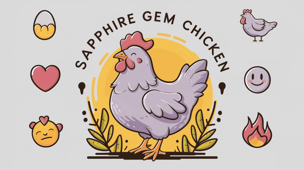 A visually appealing infographic of a bluish lavender Sapphire Gem Chicken with different symbols surrounding it.