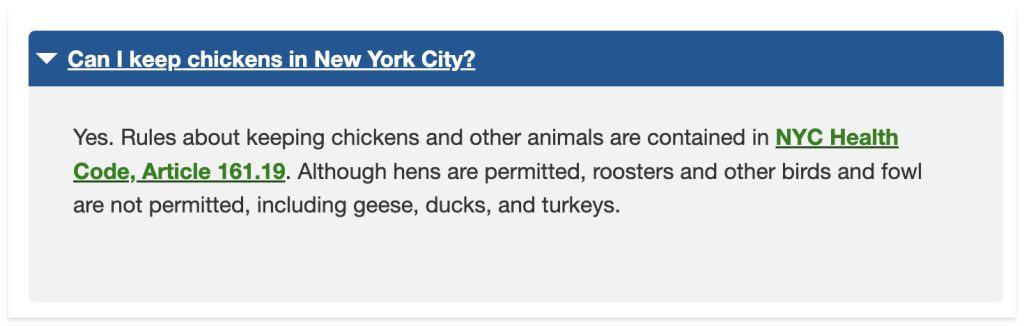 a notice on the new york government site about raising chickens in the city

