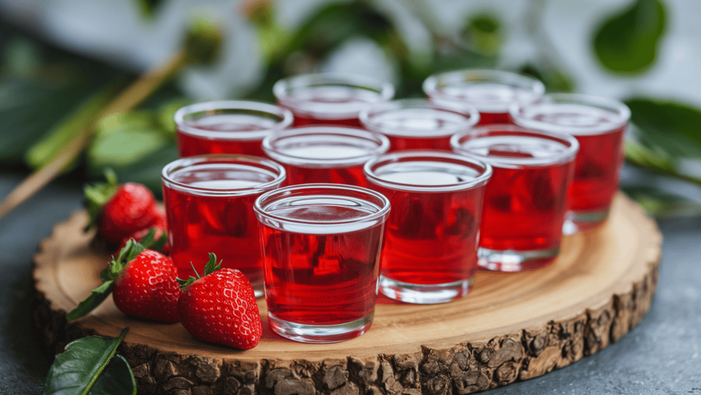 Classic strawberry vodka jello shots in plastic cups