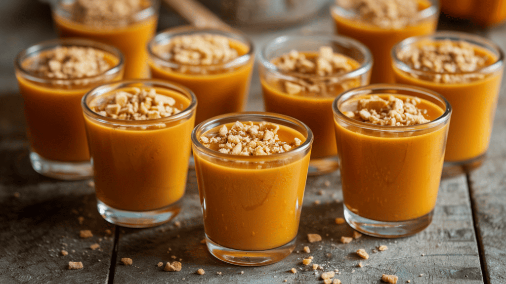 Pumpkin spice jello shots with graham cracker topping